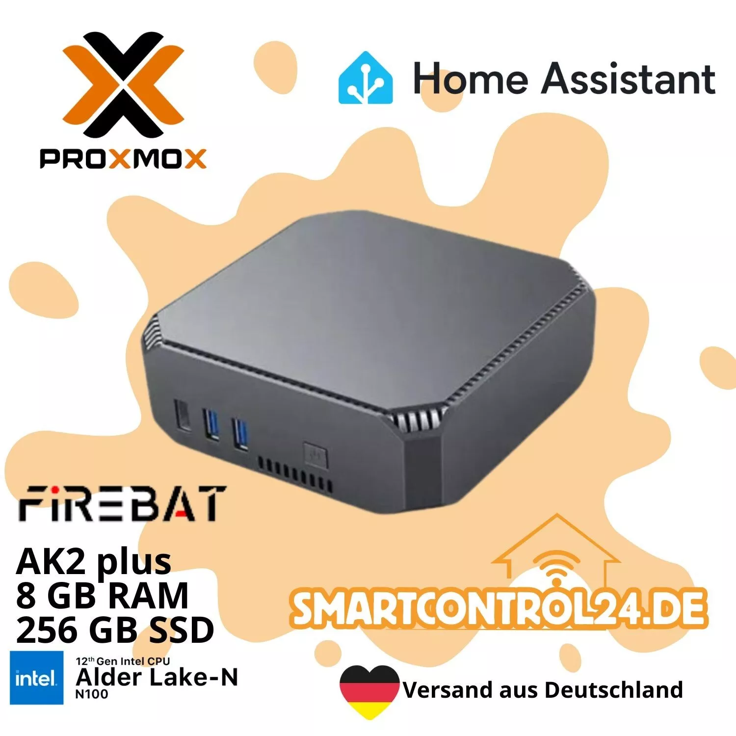 smartcontrol24 Mini PC Firebat AK2 Plus, 8GBRAM, Intel N100, 256GB SSD